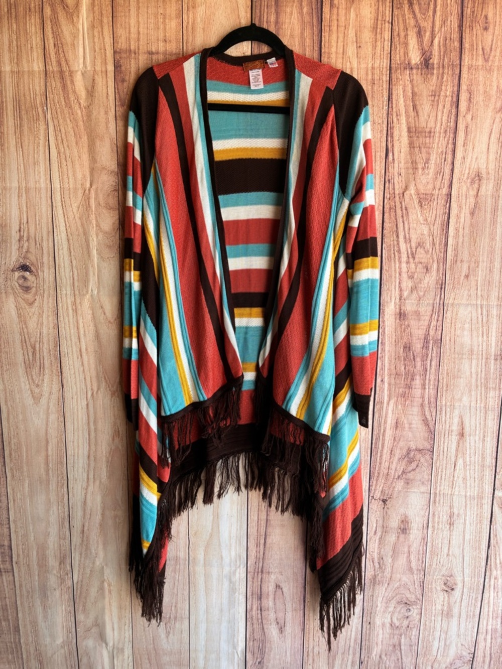 Scully Stripped Fringe Southwestern-inspired Open Cardigan Size Medium